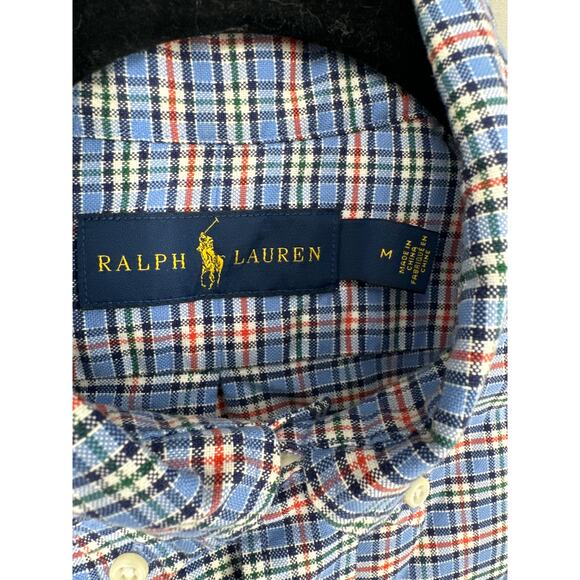 Ralph Lauren Shirt Mens Medium Blue Plaid Button Down Pony Long Sleeve Cotton - Picture 2 of 7